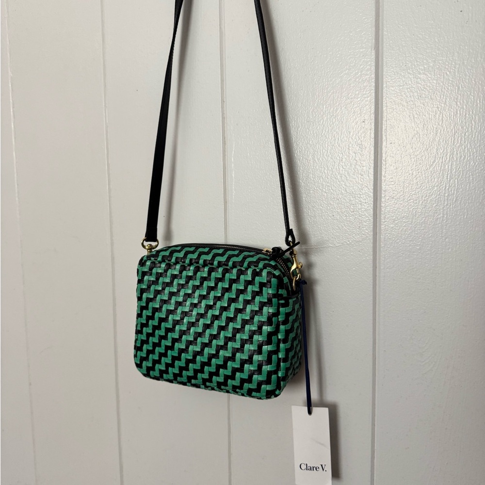 Clare V. Midi Sac Mint Opal/Black Zig Zag NWT